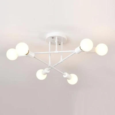 Image of Nordic Metal Retro Chandelier, Semi Flush Mount Industrial Ceiling Light, for Living Room, Bedroom, Dining Kitchen, Restaurant E27 Socket,white,6 lights