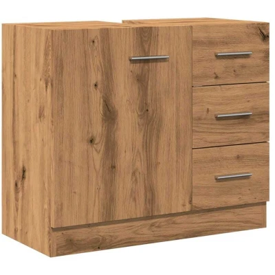 Image of vidaXL Sink Cabinet Vanity Unit Artisian Oak, Engineered Wood, 3 Drawers + 1 Compartment, 63x30x54 cm Modern Bathroom Storage