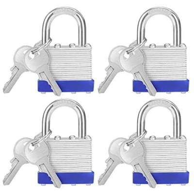Image of Belle Vous Heavy Duty Laminated Steel Shackle Padlocks with 2 Keys (4 Pack) 6mm 6.4 x 4.2 2.4cm/2.36 1.65 0.94 inches Weatherproof Indoor/Outdoor Keyed Locks for Storage &amp; Locker