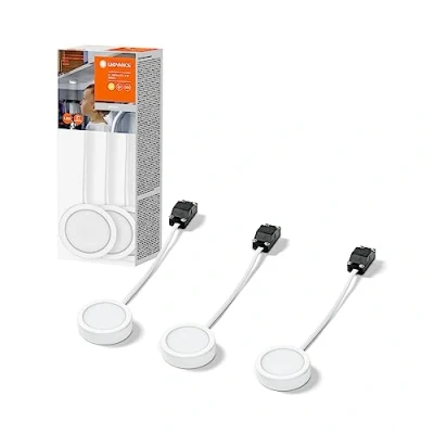 Image of LEDVANCE Puck Undercabinet Light 65Mm 830Wt, 3X3W, 3X330Lm, Round Design and Warm White (3000K), Set of Three Lights with Integrated Led Module, Ip20 Protection