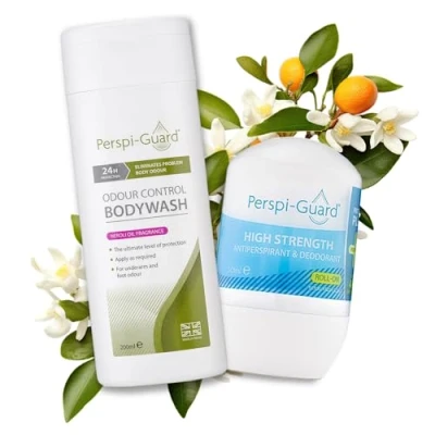 Image of Perspi Guard Antibacterial Body Wash &amp; 48 Hr Strong Antiperspirant Duo w/Neroli Unisex Odour Control Shower Gel w/Triclosan Anti Sweat Deodorant for Excessive Sweating 2 Pack