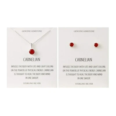 Image of Philip Jones Sterling Silver Carnelian Gemstone Set with Quote Card