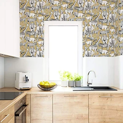 Image of Superfresco Easy Jungle Animals Jaune Wallpaper