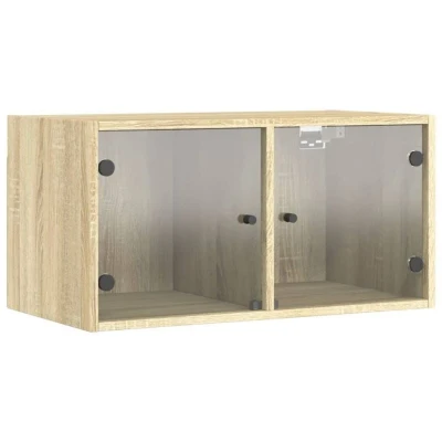 Image of vidaXL Wall Cabinet with Glass Doors Sonoma Oak 68.5x37x35 cm