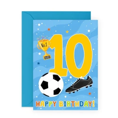 Image of Central 23 Boys Birthday Cards 10 Year Old Football Age Tenth Bday Gifts For Grandson Nephew Happy 10th Kids Comes With Sticker