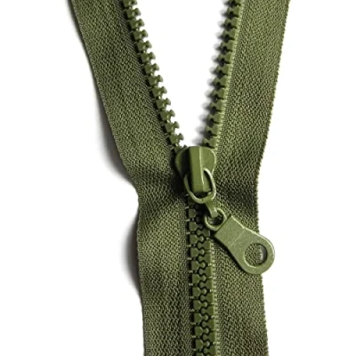 Image of 75 cm Zipper, Open Ended Separating Plastic Chunky Zip, Size No #5 Auto Lock Sliders, Moulded Teeth (Green Olive)