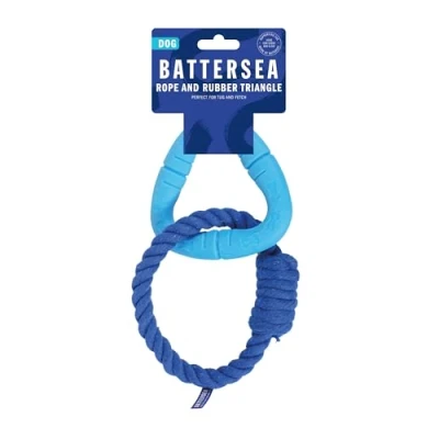 Image of Rosewood Battersea Rope &amp; Rubber Triangle, Tug Dog Toy, 13cm x 20cm,Blue