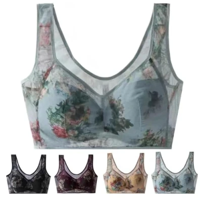 Image of GOOEIC Ellebloom Ice Silk Lace Cooling Comfort Bra, Bra for Older Women (Blue,3L)