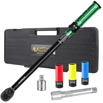 Image of Uharbour Torque Wrench 1/2 Set, Car 20 230 Nm, Set with Three Sockets, Adapter and Extension Bar, Dual Direction Lock, ±3% Error Accuracy 72 Teeth