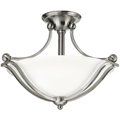 Image of Bolla 2 Light Semi Flush Ceiling Brushed Nickel, E27