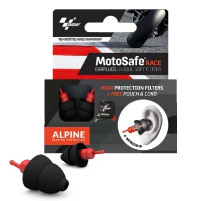 Image of Alpine MotoSafe Race MotoGP™ Reusable Earplugs for Bikers Easy to wear with The Helmet CE &amp; UKCA Certified 20dB Reduction Ultra Soft Comfort Filters