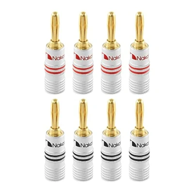 Image of Nakamichi Excel Series 24k Gold Plated Banana Plug 12 AWG 18 Gauge Size 4mm for Speakers Amplifier Hi Fi AV Receiver Stereo Home Theatre Audio Wire Cable Screw Connector 8 Pcs (4 Pairs)