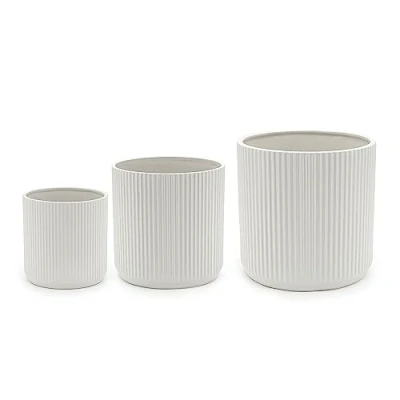 Image of Amazon Basics Round Assorted Sizes Fluted Ceramic House Planters, Set of 3, 15.2 cm, 20.3 cm and 25.4 White