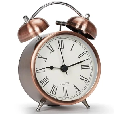 Image of Larkumio Retro Bell Loud Alarm Clock for Heavy Sleepers Clocks Bedside Battery Powered, Silent Non Ticking Old Fashioned with Night Light Bedroom, Roman Numeral 3&quot;