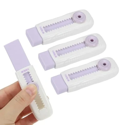 Image of M&amp;G 4 Pack Erasers, Purple Sliding Retractable Eraser Push Pull Cute Pencil Erasers Soft Large Easy to Clean with Plastic Sleeve for Sketching Drawing Artists Teacher Pencils,