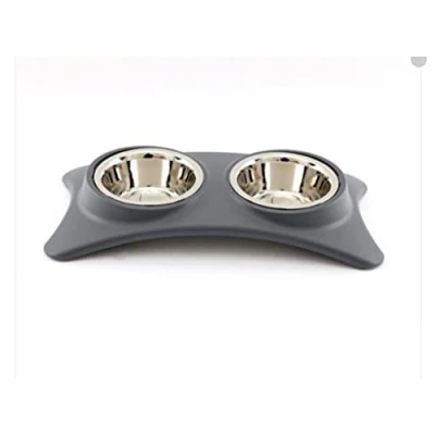 Image of Double Pet Bowl Dog Cat Twin Food Water Dish Feeding Station Removable Bowls