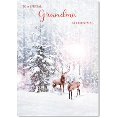 Image of doodlecards Grandma Christmas Card Deer in Snow Forest Medium Size with Plain Envelope