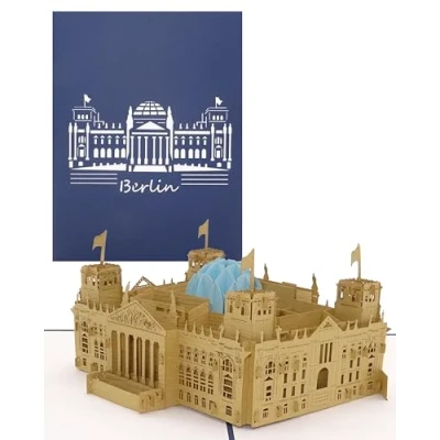 Image of Pop Up Card Berlin Reichstag 3D Folding with Reichtag Model as Postcard, Souvenir, Birthday Card, Gift Idea, Travel Voucher and Decoration
