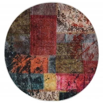 Image of vidaXL Velvet Round Area Rug 200cm Diameter Decorative Design Multicolour Non Slip Backing Durable Noise Absorbing