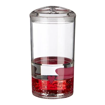 Image of Premier Housewares Acrylic Toothbrush Holder with Floating Hearts, Clear/Red, 7 x 13 cm
