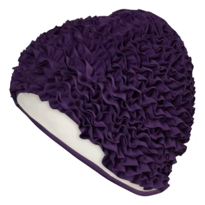 Image of Fashy Ladies Purple Ruffle Swimming Cap with Foil Inner and Seal