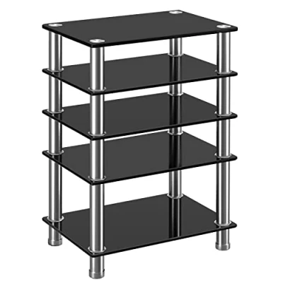 Image of HiFi Racks and Stands Audio Rack Cabinet AV Shelf TV Table Stand 5 Tiers Tempered Glass Shelves for Turntable Record Player DVD Entertainment Unit Media
