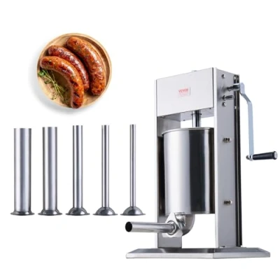 Image of VEVOR XZ 10L 10 L / 22 LBS Vertical Sausage Machine, Dual Speed Meat Stuffer, Made of Food Grade 304 Stainless Steel, Includes 5 Stuffing Tubes, for Home Kitchen Restaurant Commercial, Silver