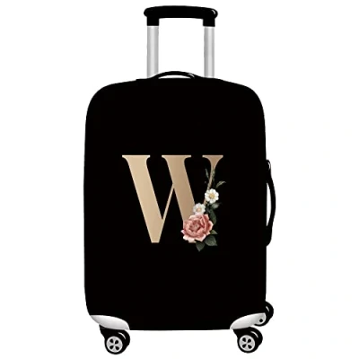 Image of Initial Letter Printed Design Travel Trolley Case Cover Protector Washable Suitcase Luggage Storage Covers for 18 28 inch (XL (29 32 Luggage), gold W)