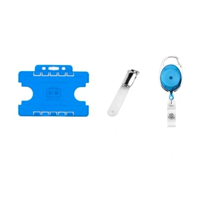 Image of ID Card It Pass Badge Holder Double Sided, Retractable yoyo Reel and Crocodile Strap Lever Clip Blue