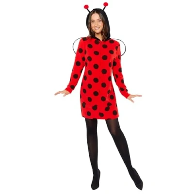 Image of amscan 9919084 Adults Ladybug Fleece Dress Fancy Costume (UK 12 14)