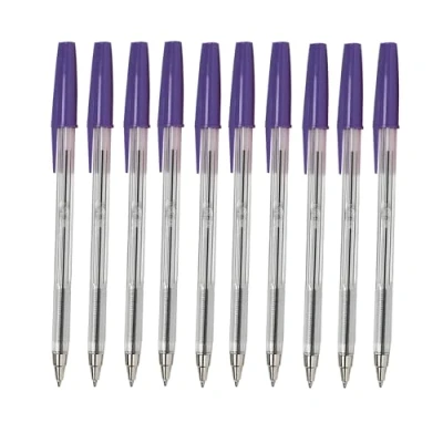 Image of indigo Violet Ball point Pens. Quality Stick Biro Pens for Home School Office. 0.7mm Medium Encased Nib (50)