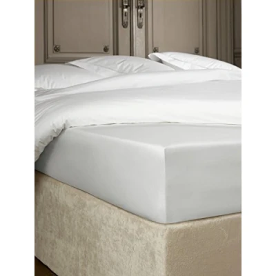 Image of De Witte Lietaer Bumblebee Luxury Percale Cotton Fitted Sheet, Cotton, Argent Gris Clair, 180 x 200 40 cm