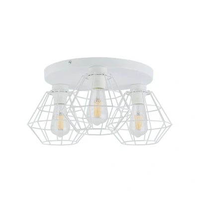 Image of Diamond Wire Frame Semi Flush Ceiling Light White 3xE27