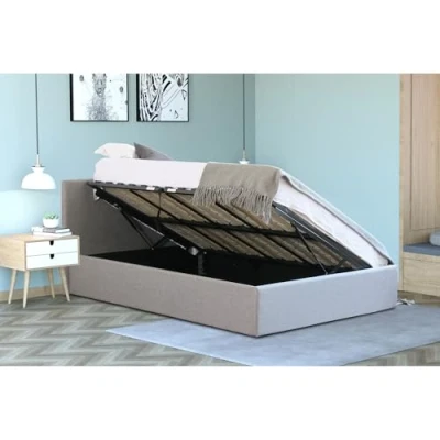 Image of Side Lift Ottoman Bed Double Frame With Under Storage Grey Underneath &amp; Pocket Sprung Mattress 4FT6 135 x 190cm (Double Mattress)