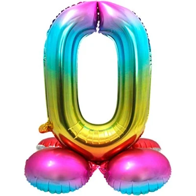 Image of Folat 64290 Foil Balloon Number 0, Rainbow with Base, Costumes