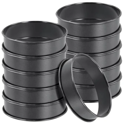 Image of JEUIHAU 430 Stainless Steel Black 10 cm Crumpet Rings, Non Stick English Muffin Double Rolled Tart Baking Ring for Eggs, Pancake, Beef Patty Making