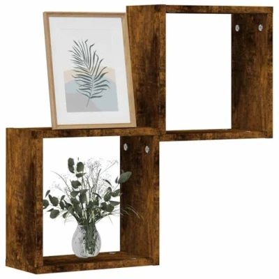 Image of vidaXL 2 pcs Wall Cube Shelves Smoked Oak 30x15x30 cm Engineered Wood Floating Storage for Home Decor, Living Room, Office