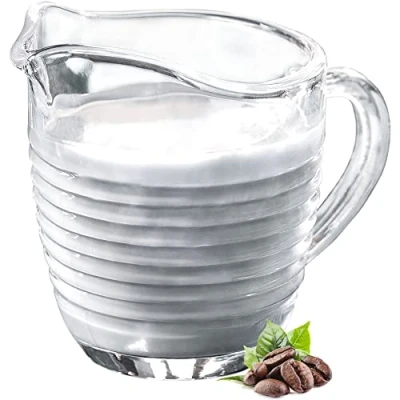 Image of KADAX Glass Milk Jug, Transparent Pitcher with Spout and Handle, Small Cream Jug for Coffee, Elegant Serving Dish Dining Table, Gravy Kitchen Tableware (200 ml, Stripes)