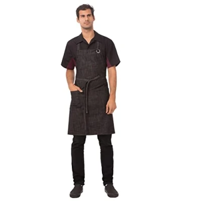 Image of Chef Works Corvallis Crosshatch Bib Apron, Black Burgundy, One Size