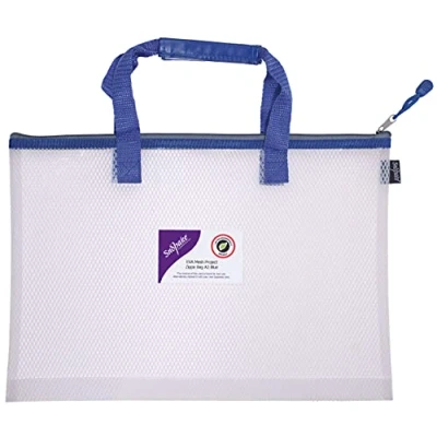 Image of Snopake A3 High Capacity EVA Mesh Project/Book Bag [Pack of 1] Heavy Duty with Soft Grip Carry Handle [Clear/Blue] 15875