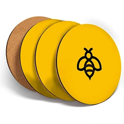 Image of Destination Vinyl ltd Great Coasters (Set of 4) Round Yellow Bumble Bee Insect Bees Drink Glossy Coasters/Tabletop Protection for Any Table Type #46490