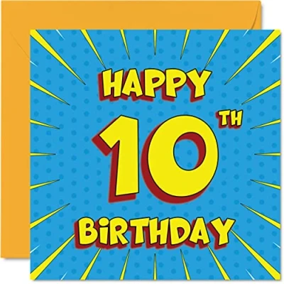 Image of Fun 10th Birthday Cards for Boys Girls Comic Book Happy Card Sister Granddaughter Grandson Son Daughter Brother Cousin Nephew Niece, 145mm x Greeting Cards,