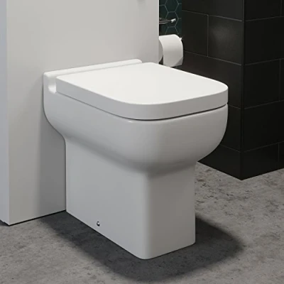 Image of Affine Amelie Modern Bathroom Cloakroom Back to Wall Toilet Space Saving Short Projection Small BTW WC Toilets, Soft Close Seat, Square Curved Pan, White Gloss Ceramic