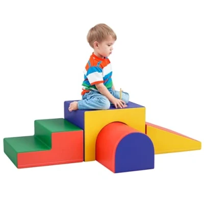 Image of HOMCOM Baby Soft Play Set, 4 Piece Equipment for Toddlers 12 36 Months, Climb and Crawl Foam Play, Kids Activity Toy, Red