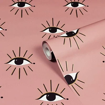 Image of furn. Theia Abstract Eye Printed Wallpaper, Blush