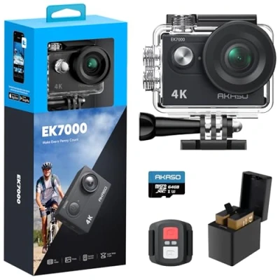 Image of AKASO EK7000 4K30FPS Action Camera with 64GB microSDXC Memory Card 20MP Ultra HD Underwater 170 Degree Wide Angle 98FT Waterproof Accessory Kit
