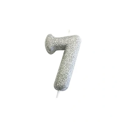 Image of Anniversary House Metallic Silver Glitter Candle, Number 7, 7th Birthday Cake Topper, 7 Centimeters, AHC40/7