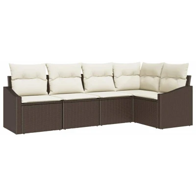 Image of vidaXL 5 Piece Garden Sofa Set with Cushions Brown Poly Rattan