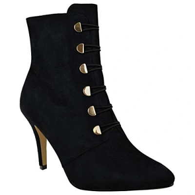 Image of Womens Ladies Low Mid Block Heel Ankle Boots Smart Office Work Button Tie Up Size