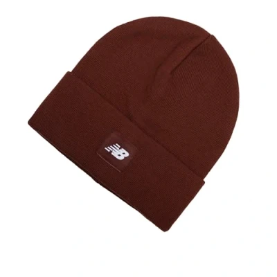 Image of New Balance Men&#039;s and Women&#039;s Woven NB Logo Cuffed Knit Beanie, One Size, Rich Oak